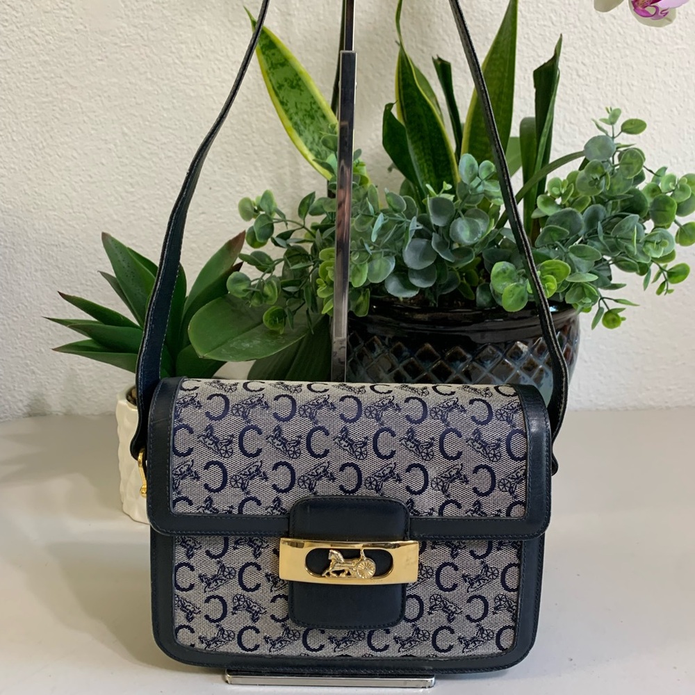 👜💕 CELINE Shoulder Navy Blue Canvas Bag